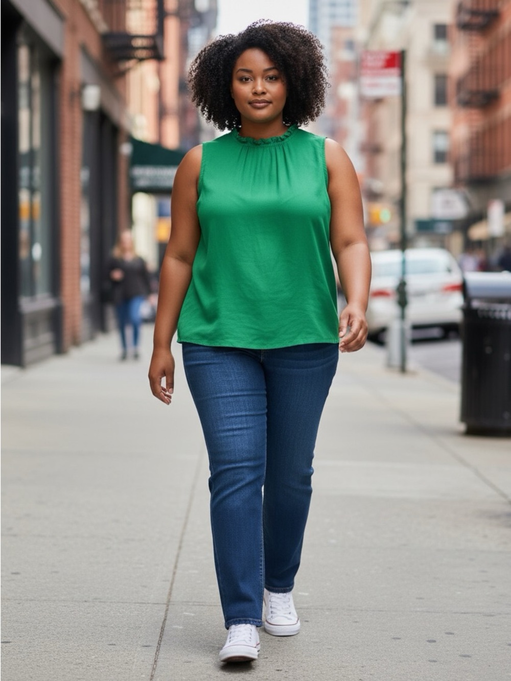 LOFT Bright Green Ruffle-Trim Tank